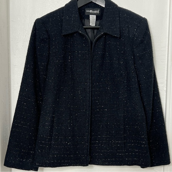 Sag Harbor Petite Women's Sparkly Tweed Dressy Evening Jacket, Black, Size 14 - Picture 2 of 5